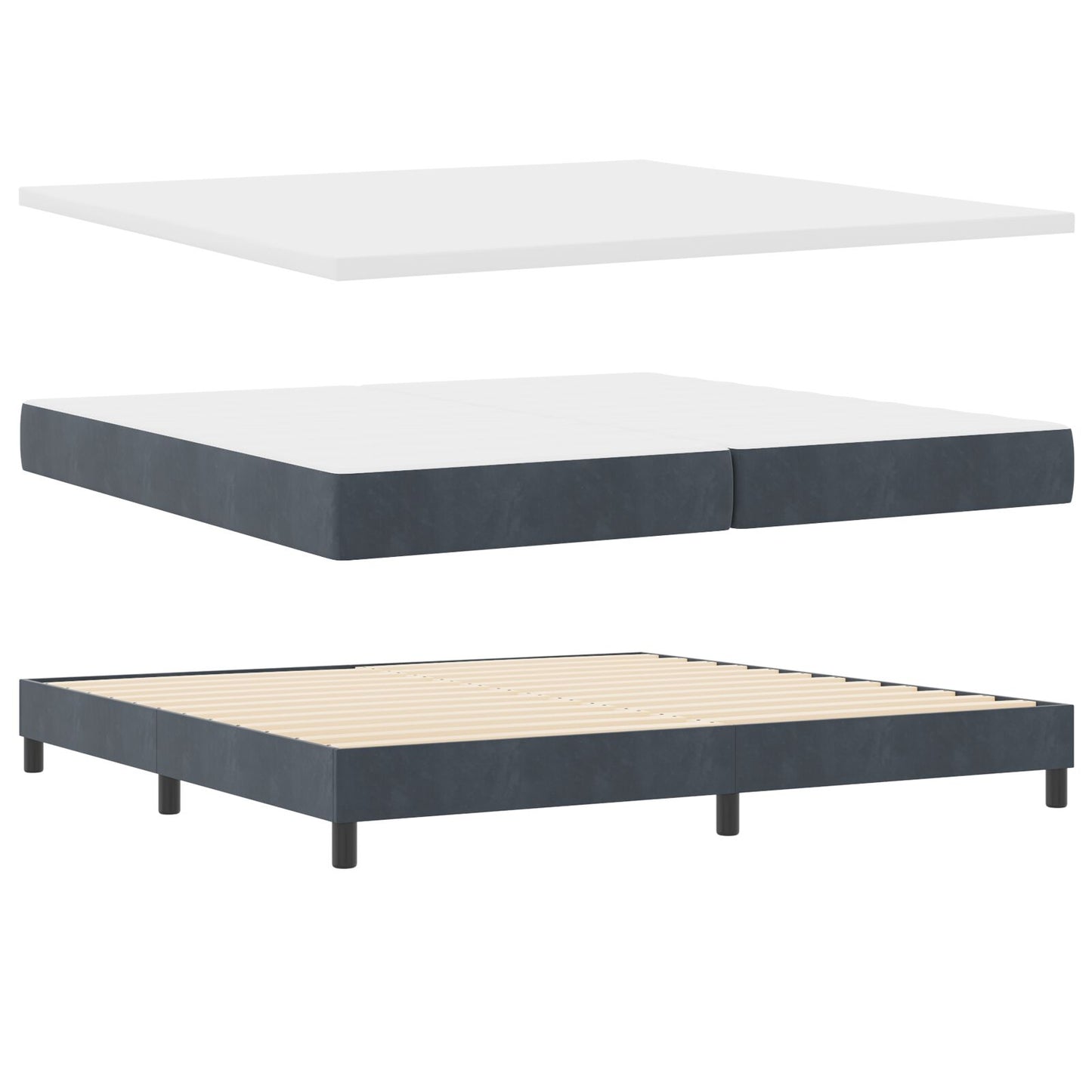 Boxspringbed Met Matras Donkergrijs 200X200 Cm Velvet Blauw