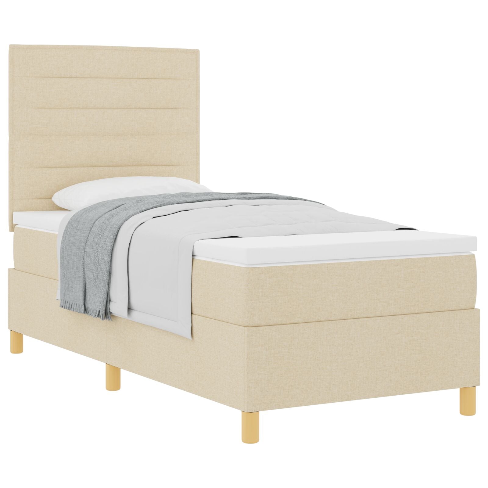 Boxspring Bed Met Matras Crème Eenpersoons Stof Blauw