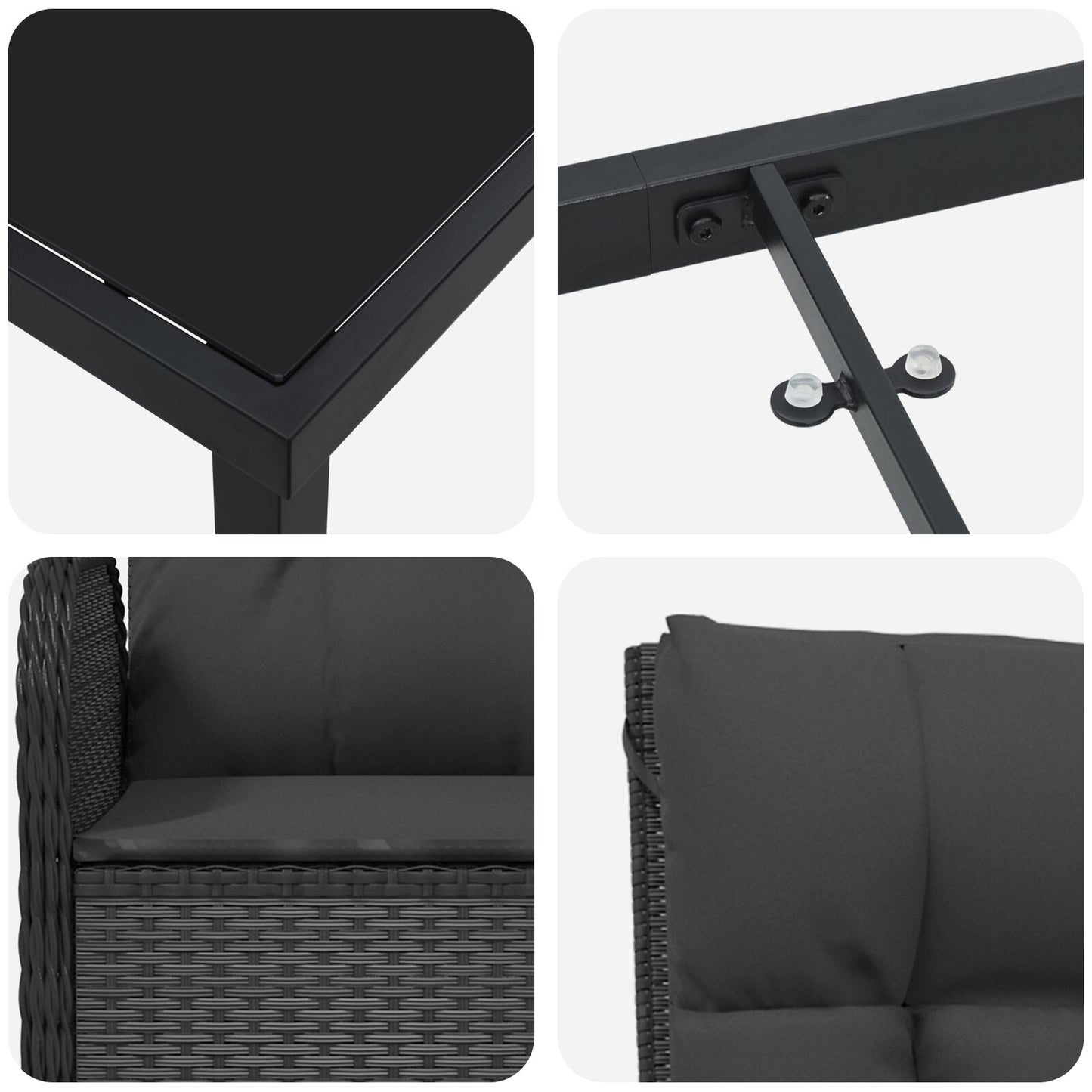 5 Delige Tuin Eetset Zwart Poly Rattan