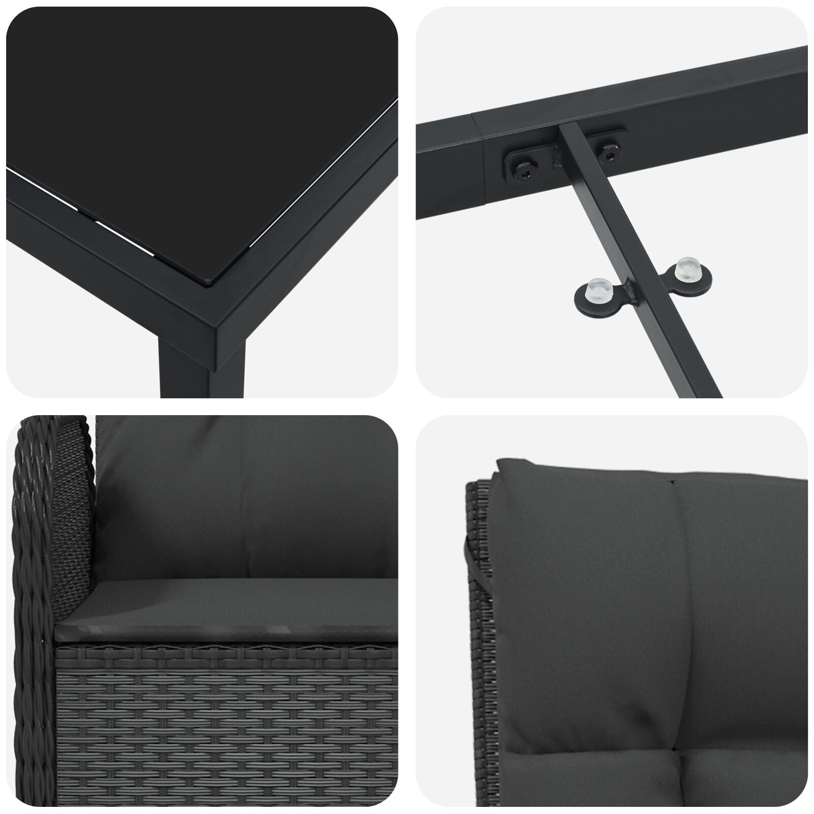 5 Delige Tuin Eetset Zwart Poly Rattan