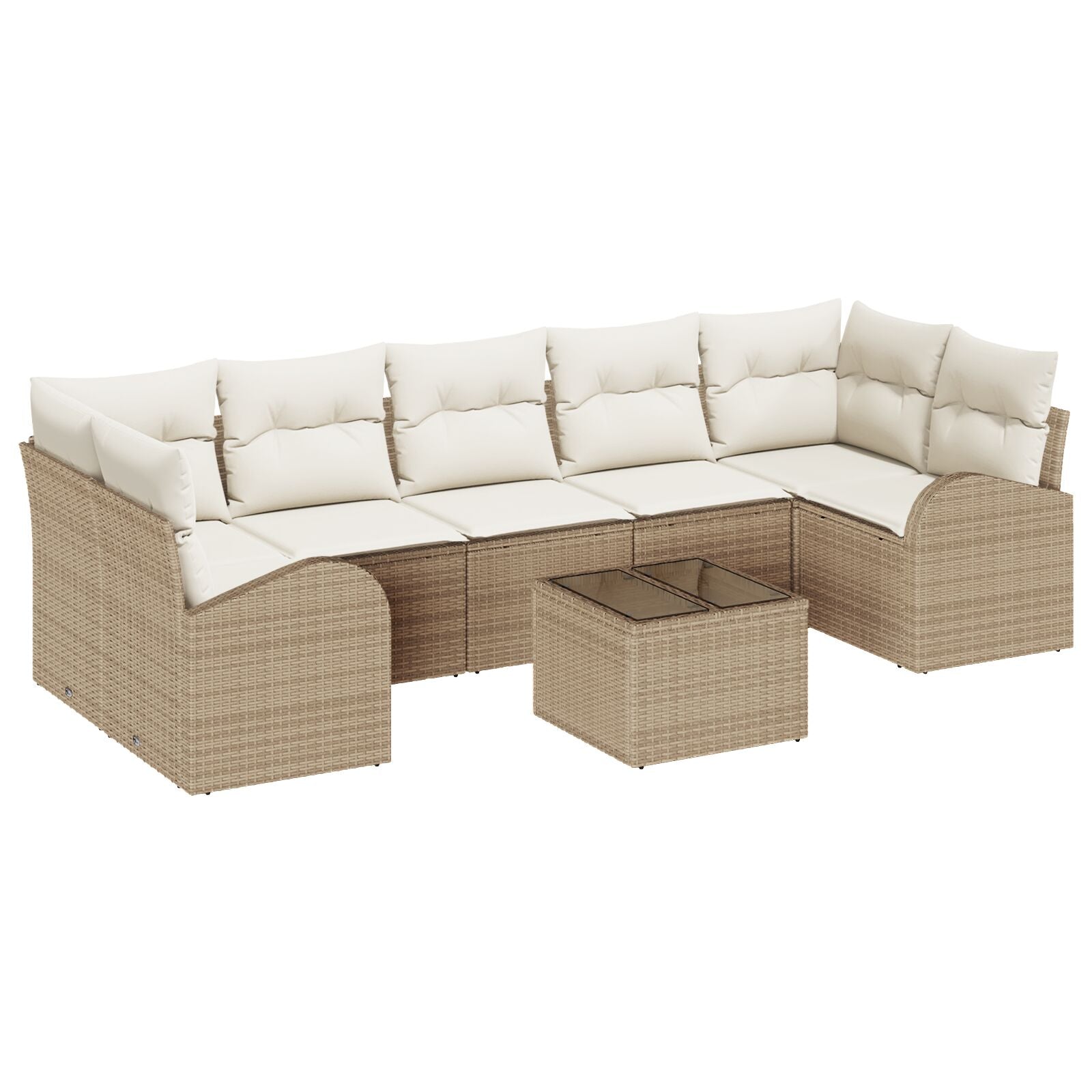 8 Stuk Tuin Sofa Set Met Kussens Beige Poly Rattan
