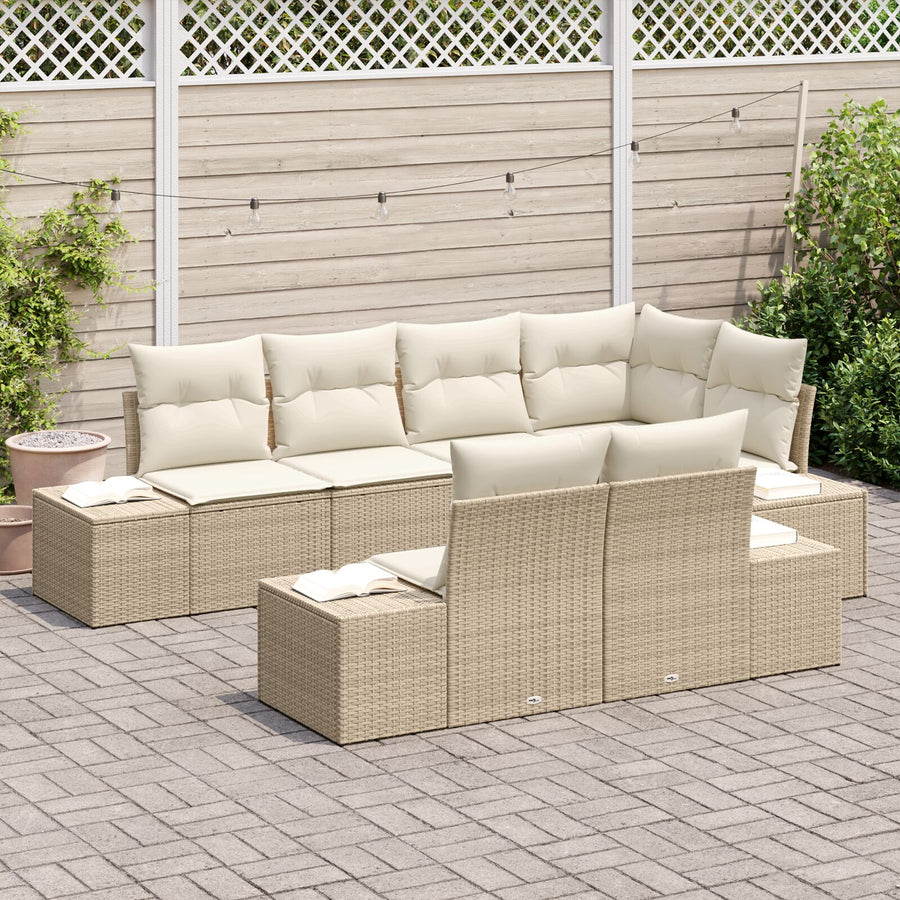 7-Delige Tuin Sofa Set Met Kussens Beige Poly Rattan