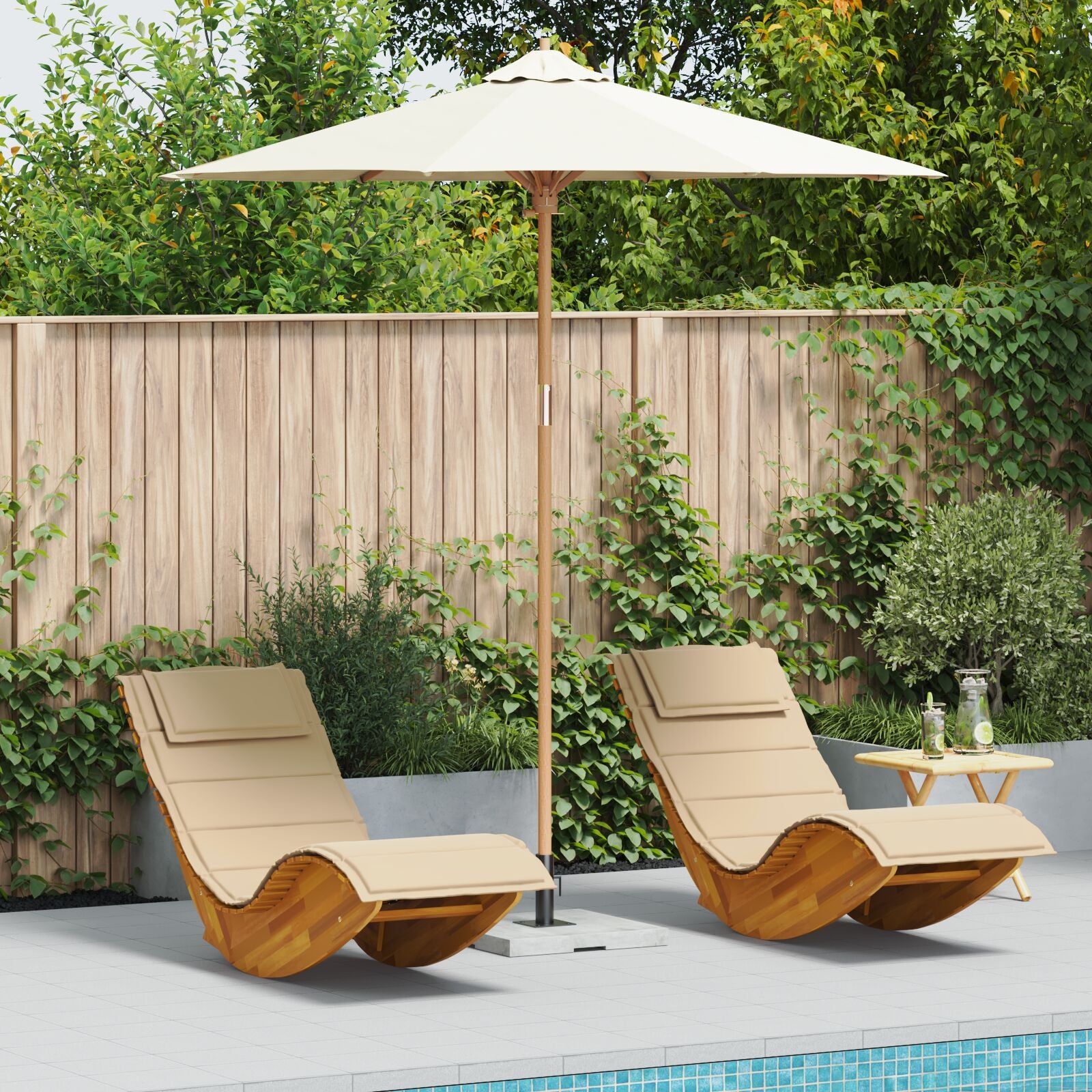 Tuinparasol 240X260 Cm Bamboe 240 x 240 x 260 cm Crème wit