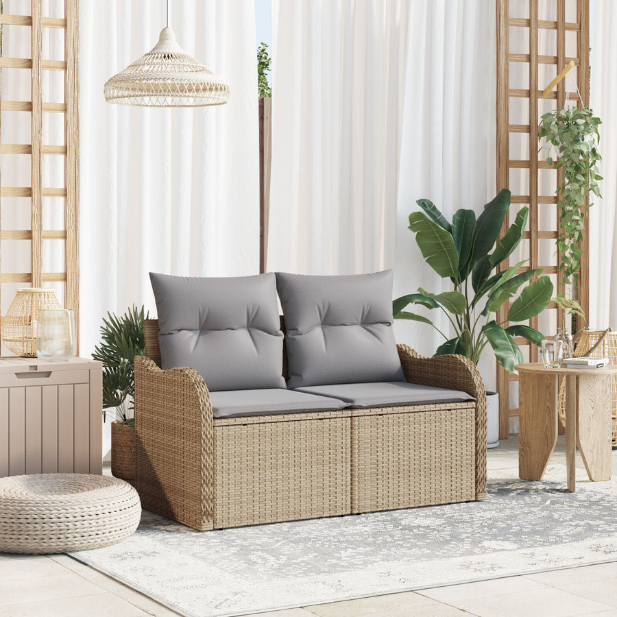 2-Zits Tuinbank Met Opbergruimte & Kussens Poly Rattan Beige en grijs met opslag