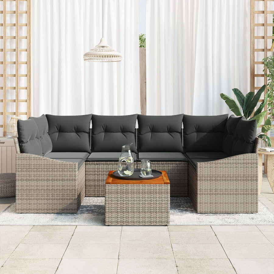 7-Delige Tuin Sofa Set Met Kussens Grijs Poly Rattan Acacia