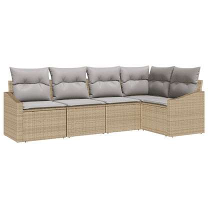 5-Delige Tuinbankset Met Kussens Poly Rattan Beige en grijs zonder tafel