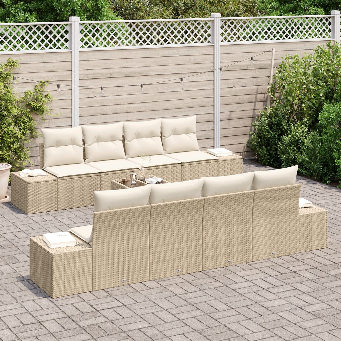 9-Delige Tuin Sofa Set Met Kussens Beige Poly Rattan