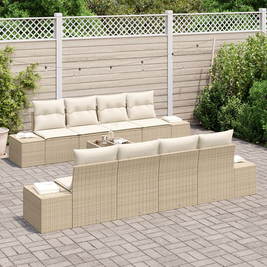 9-Delige Tuin Sofa Set Met Kussens Beige Poly Rattan