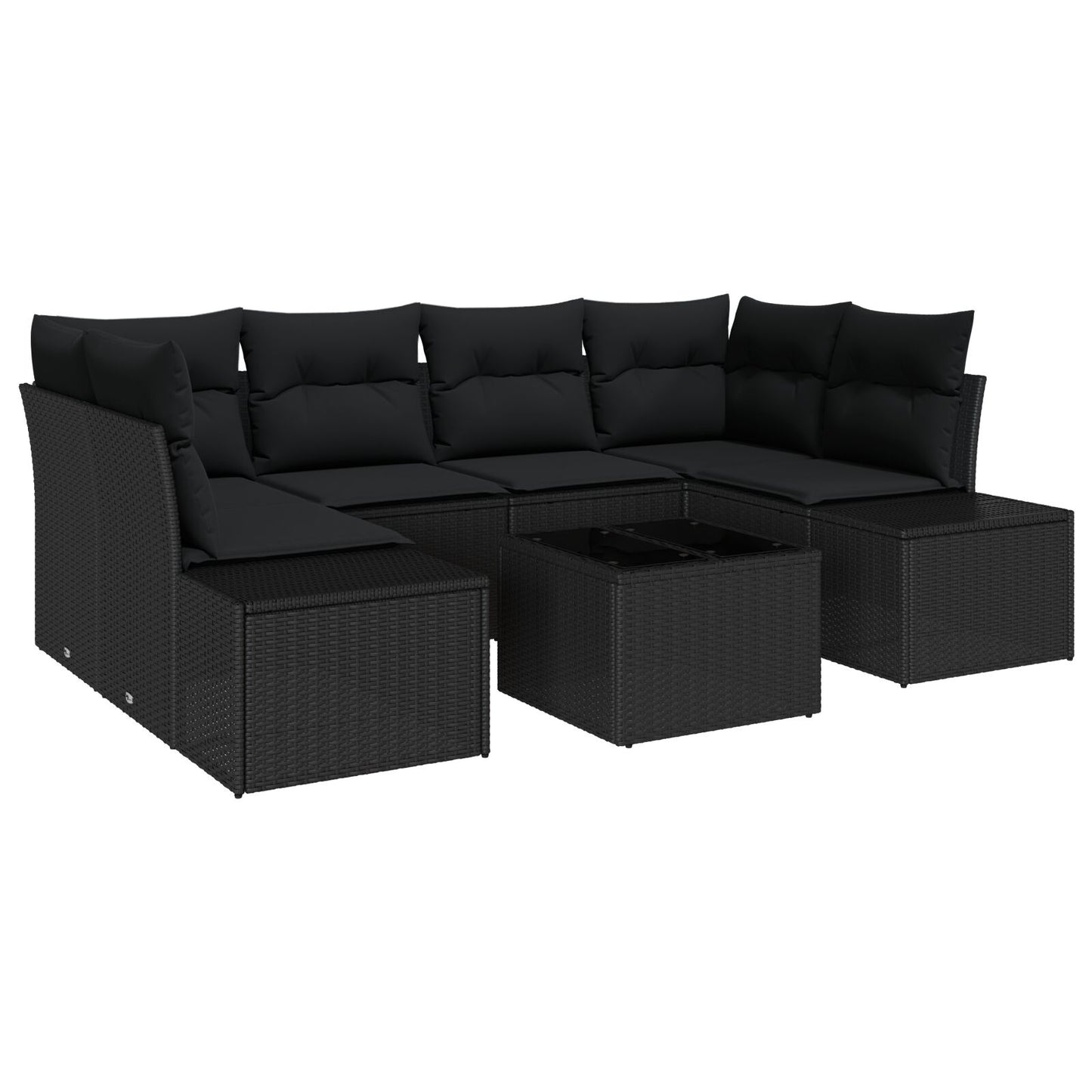7 Delige Tuin Sofa Set Met Kussens Zwart Poly Rattan