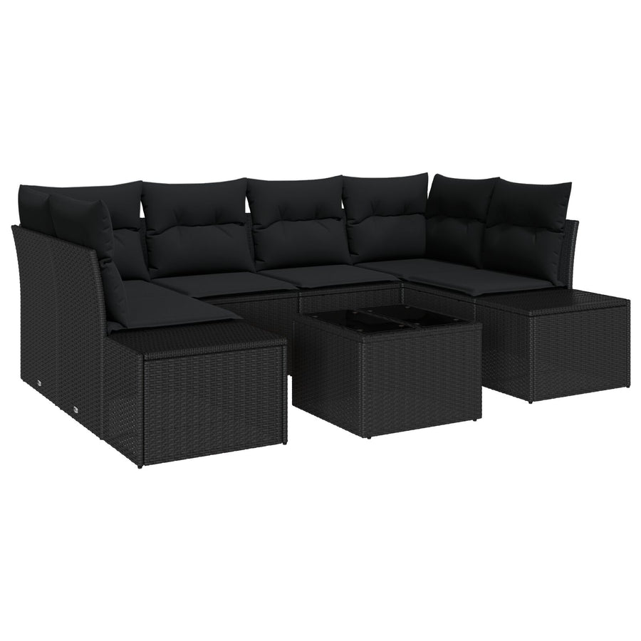 7 Delige Tuin Sofa Set Met Kussens Zwart Poly Rattan