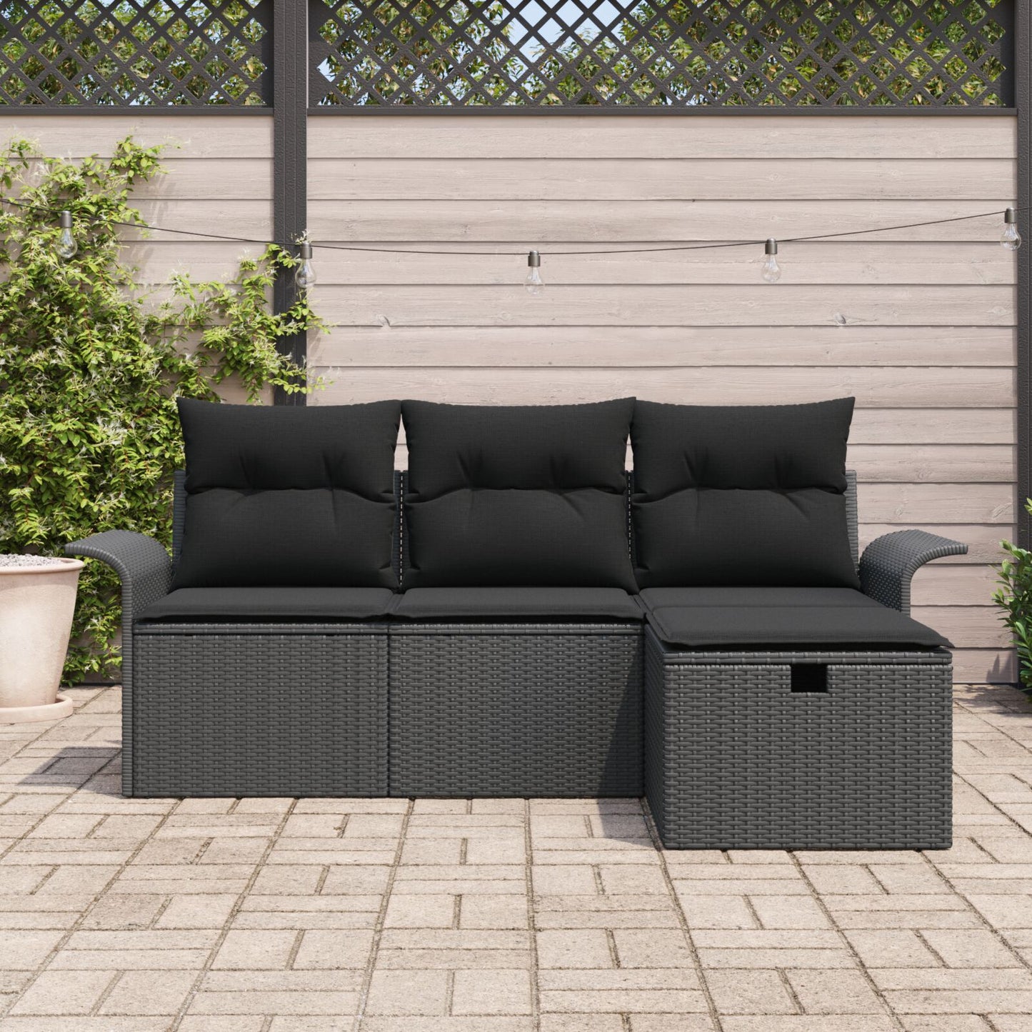 4-Delige Tuin Sofa Set Met Kussens Zwart Poly Rattan, 2-Zits Tuin Sofa Met Opbergruimte & Kussens Zwart Poly Rattan Wit
