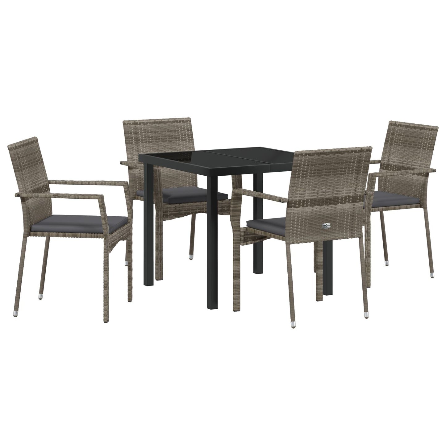 5-Delige Tuinset Met Kussens Grijs Poly Rattan