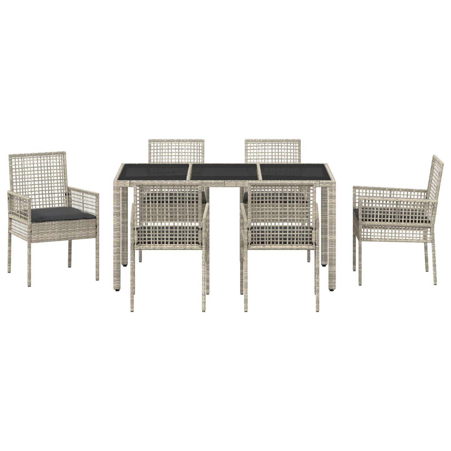 7-Delige Tuin Eetset Met Kussens Lichtgrijs Poly Rattan