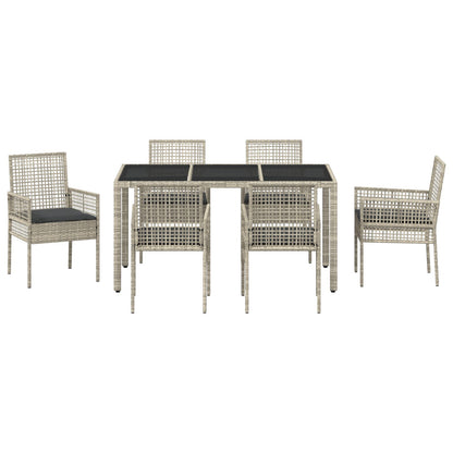 7-Delige Tuin Eetset Met Kussens Lichtgrijs Poly Rattan