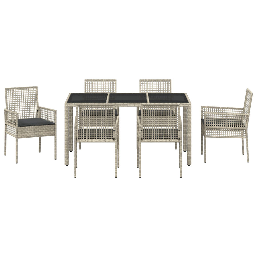 7-Delige Tuin Eetset Met Kussens Lichtgrijs Poly Rattan