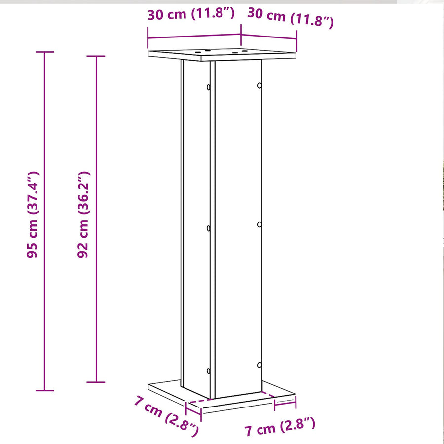 Plantstandaard 2 Stuks Bewerkt Hout 30 x 30 x 95 cm Zwart Eiken