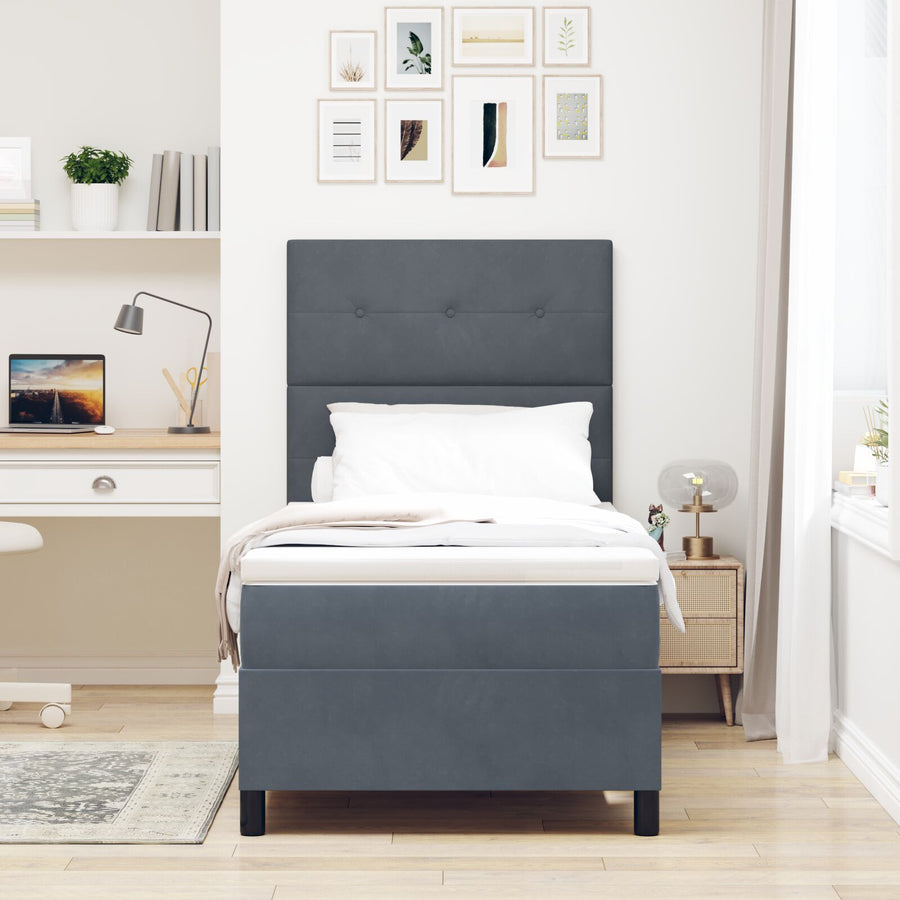 Boxspringbed Met Matras Donkergrijs Eenpersoons Fluweel Blauw