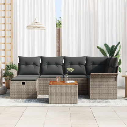 7-Delig Tuin Sofa Set Met Kussens Grijs Poly Rattan