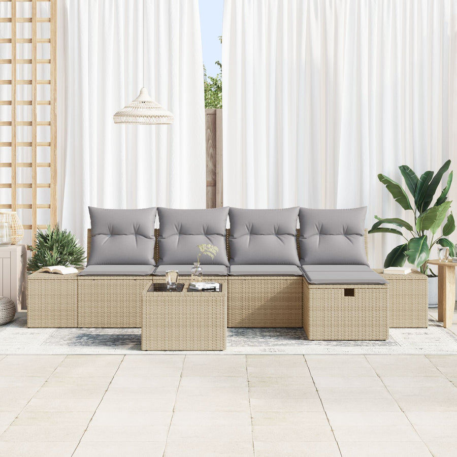 6-Delige Tuinbankset Met Kussens Beige Poly Rattan