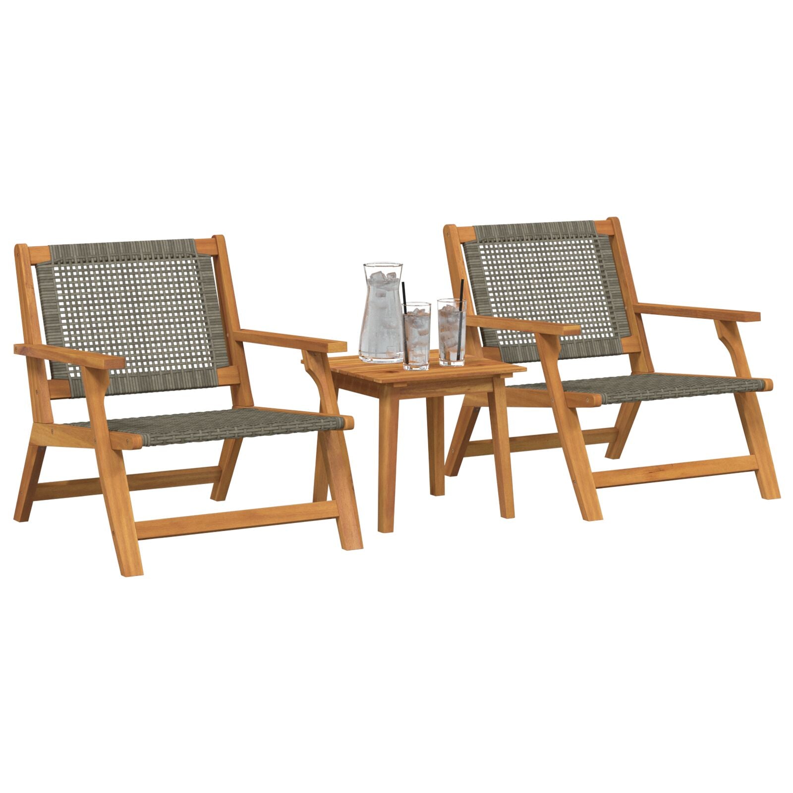 Tuinstoelen Met Tafel 3 Stuks Massief Acaciahout Grijs 2x stoel + tafel
