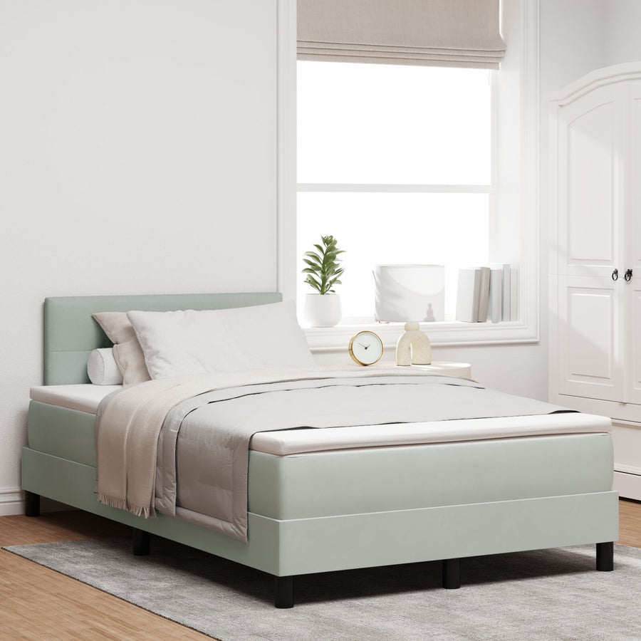 Boxspringbed Met Matras Lichtgrijs 120X200 Cm Fluweel Blauw