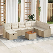 Garden lounge set with cushion with storage 9 pcs Beige poly rattan