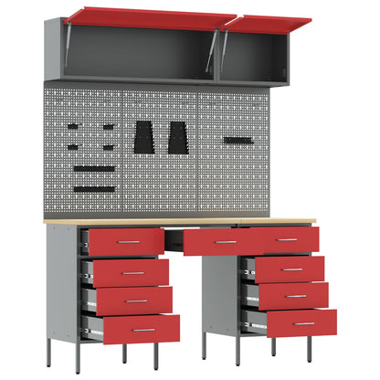 8-Delige Werkcabinet En Pegboard Set Rood Mdf En Metaal
