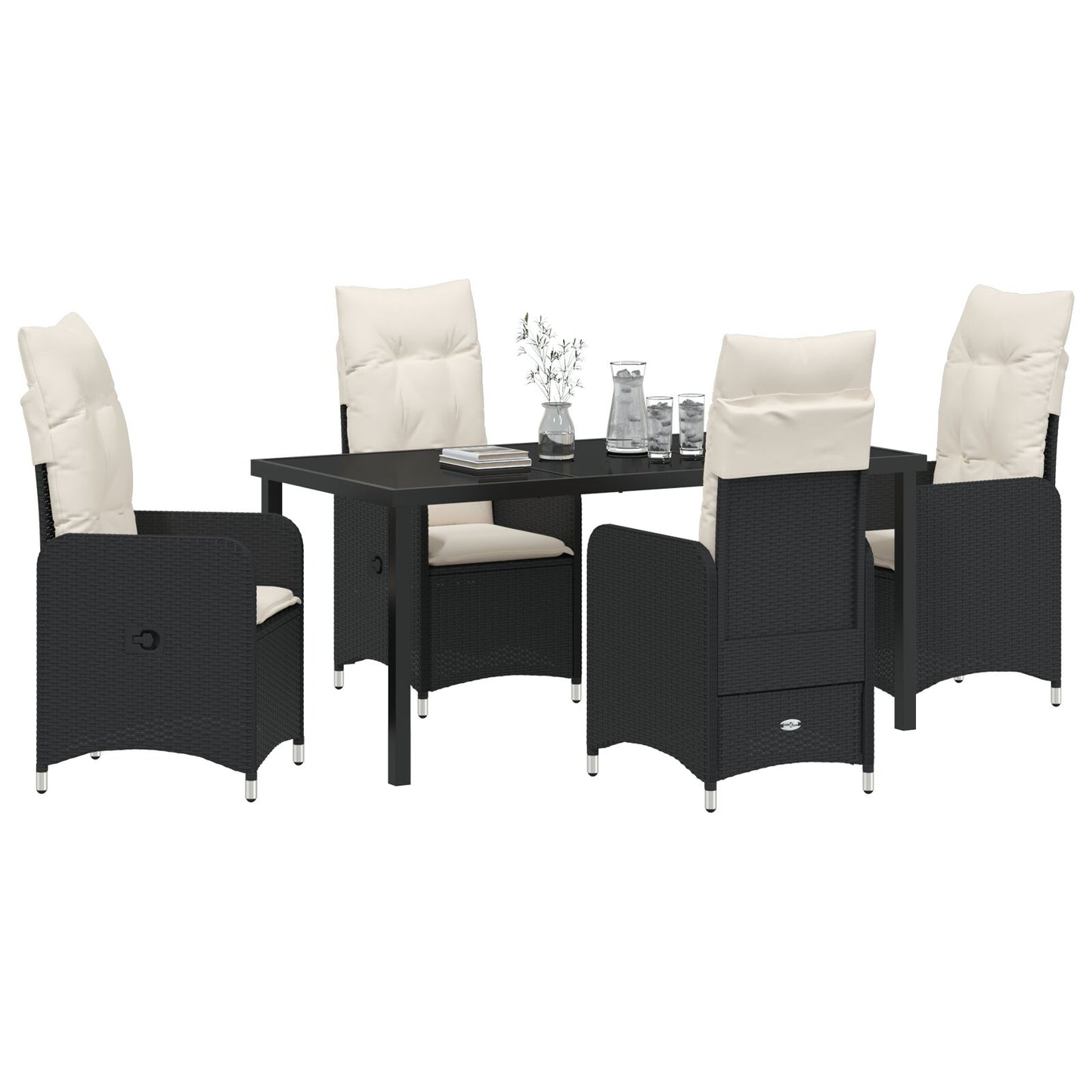 5-Delige Tuin Eettafel Set Met Kussens In Zwart Poly Rattan
