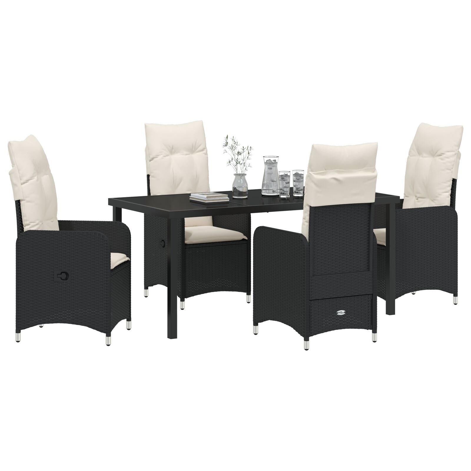 5-Delige Tuin Eettafel Set Met Kussens In Zwart Poly Rattan