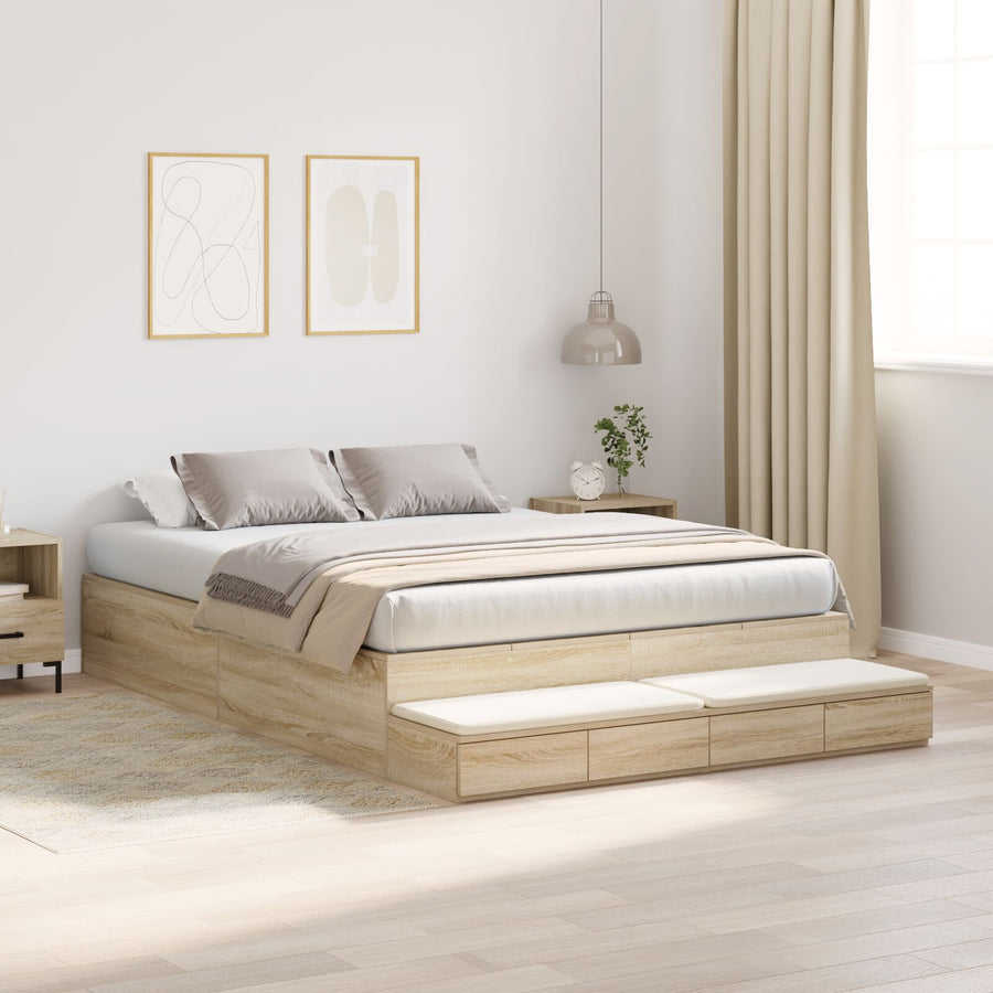 Opbergbedframe Sonoma Eiken Spaanplaat 140 X 190 Cm Artisanaal Eiken