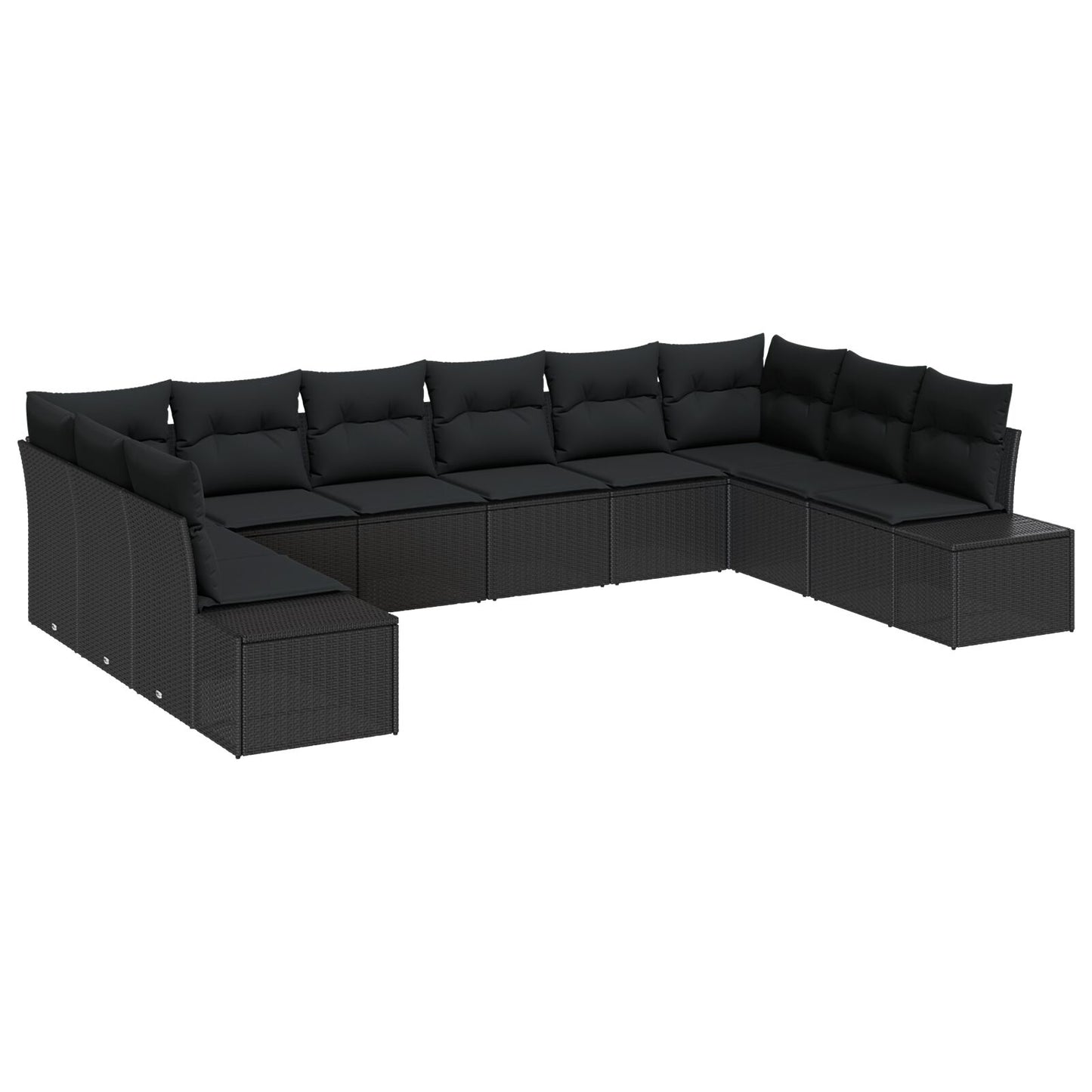 10-Delige Tuinsofa Set Met Kussens Zwart Poly Rattan
