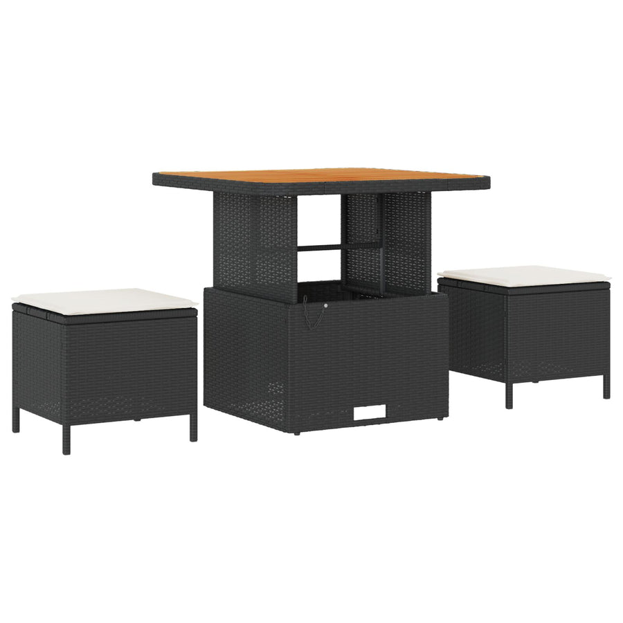 11-Delig Tuinbankset Met Kussens Zwart Poly Rattan Acacia, 2-Persoons Tuinbank Met Kussens Zwart Poly Rattan, 3-Delige Tuin Eetset Met Kussens Zwart Poly Rattan Acacia Wit