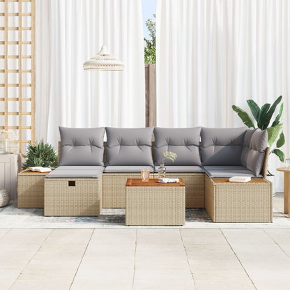 7-Delige Tuin Sofa Set Met Kussens Beige Poly Rattan