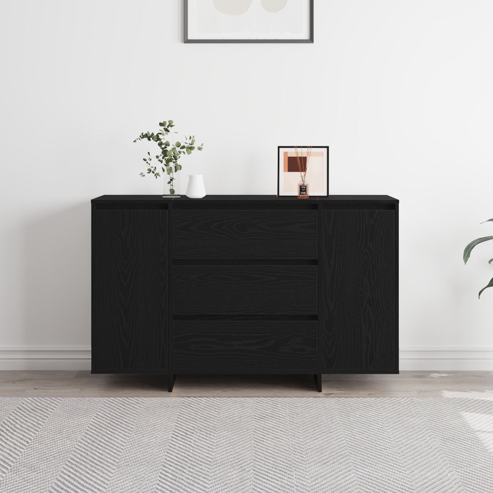Sideboard Zwart Eiken Massief Eikenhout Zwart Eiken Sideboard