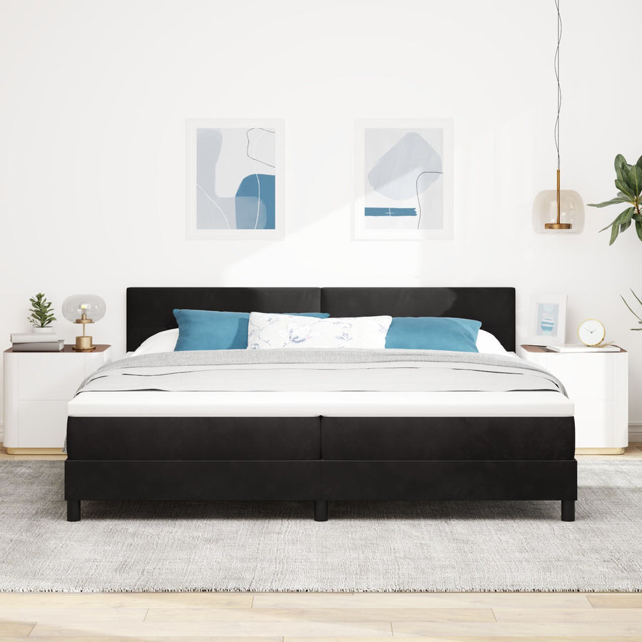 Boxspringbed Met Matras Zwart 200X200 Cm Fluweel Blauw