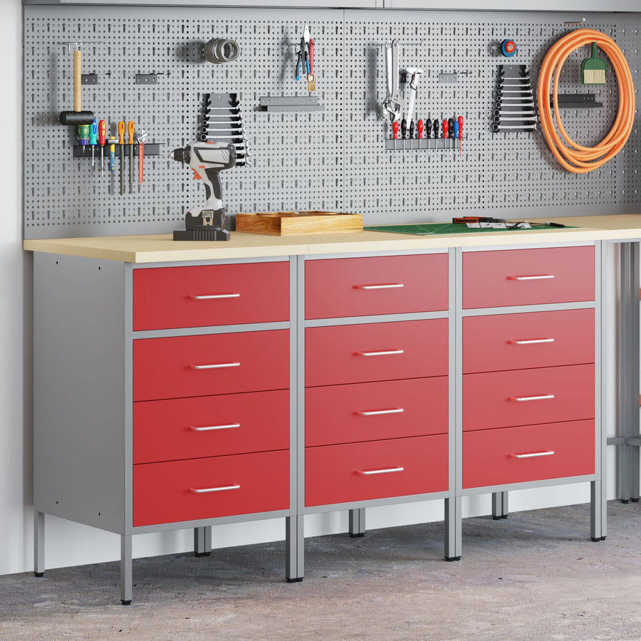 Werkcabinet 3-Delig En Grijs Van Geengineerd Hout En Staal 3x (85 cm) Rood 3x cabinet