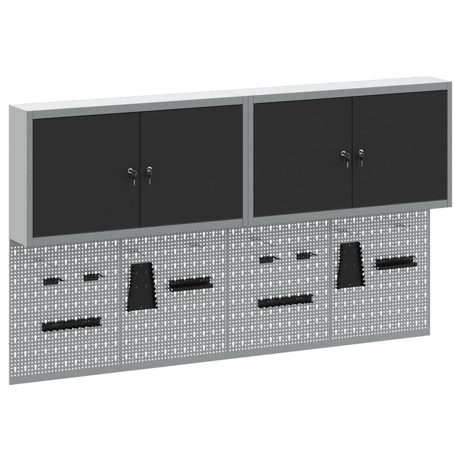 6 Delige Gereedschapskast En Pegboard Set Wandgemonteerd Zwart Metaal