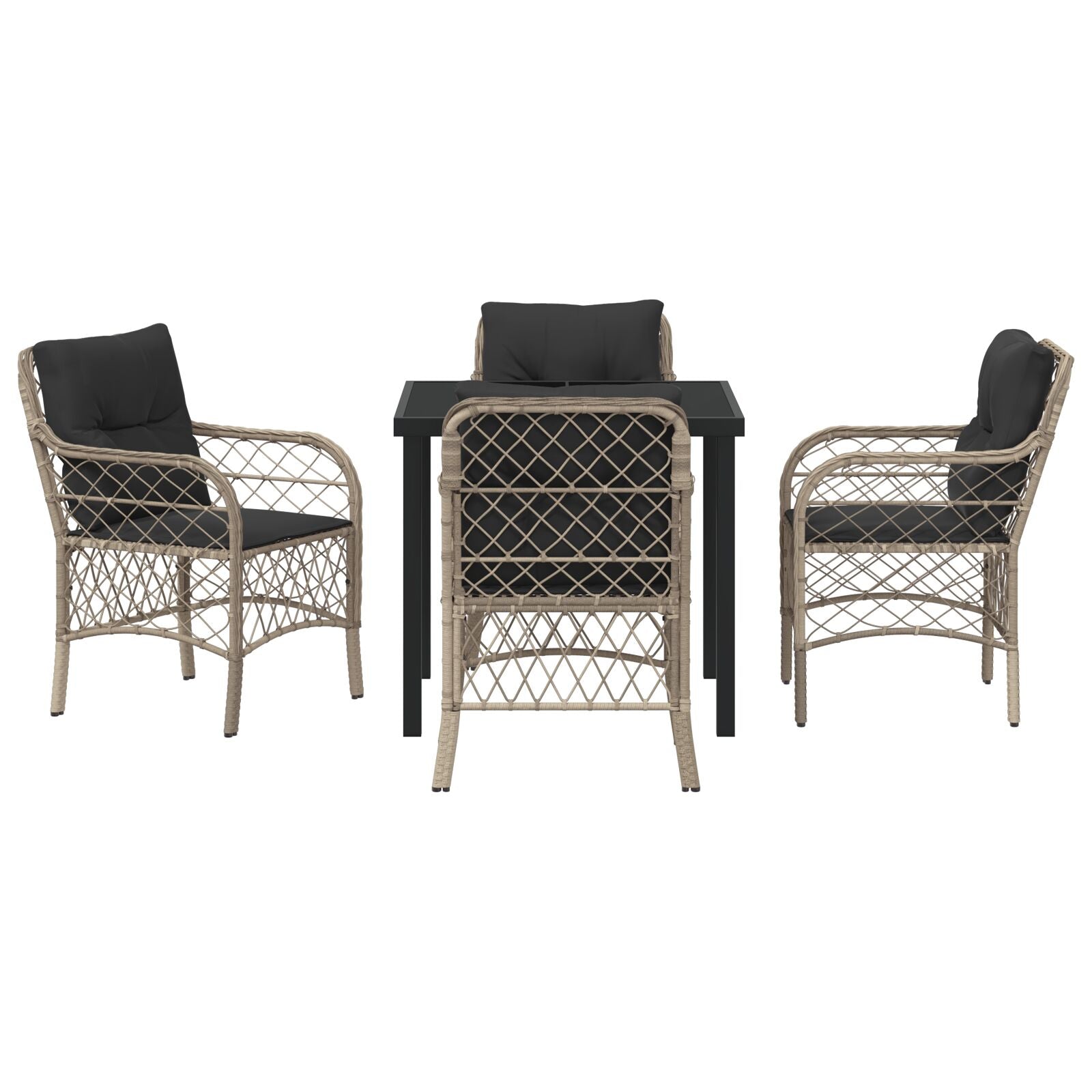5-Delige Tuin Eetset Met Kussens Lichtgrijs Poly Rattan