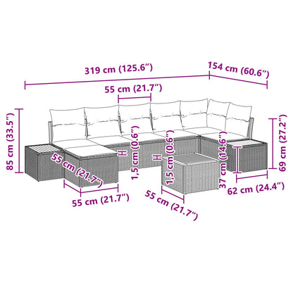 8-Delige Tuinbank Set Met Kussens Beige Poly Rattan Acacia