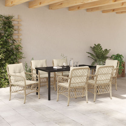 7 Delige Tuin Eetset Met Kussens Beige Poly Rattan