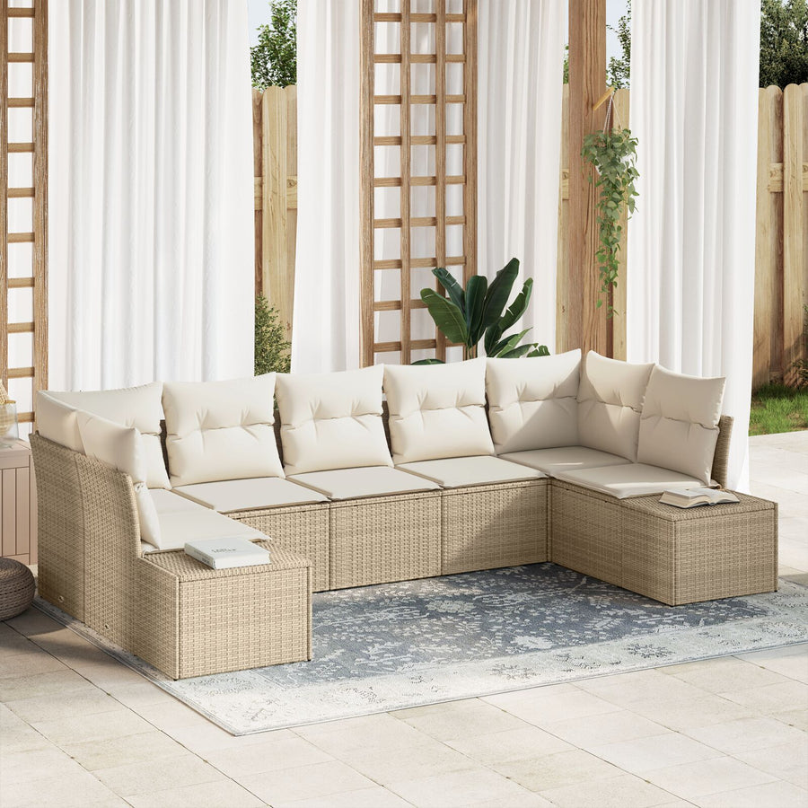 7-Delige Tuinbankset Met Kussens Beige Poly Rattan
