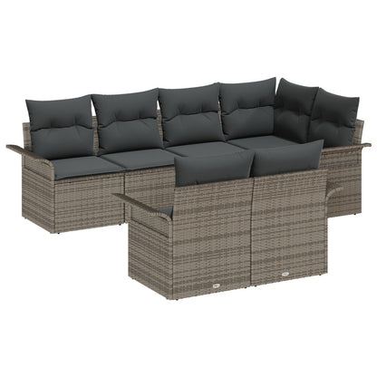 7-Delig Tuin Sofa Set Met Kussens Grijs Poly Rattan