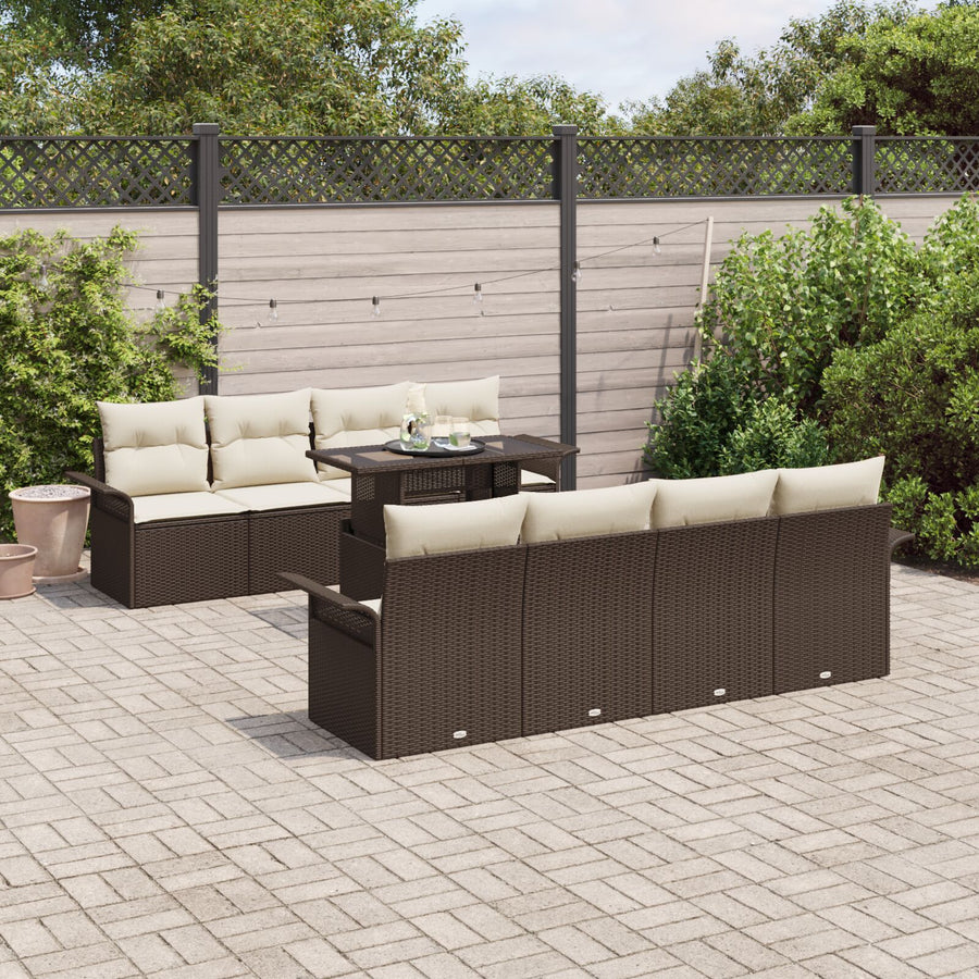 9 Delige Tuin Sofa Set Met Kussens Bruin Poly Rattan