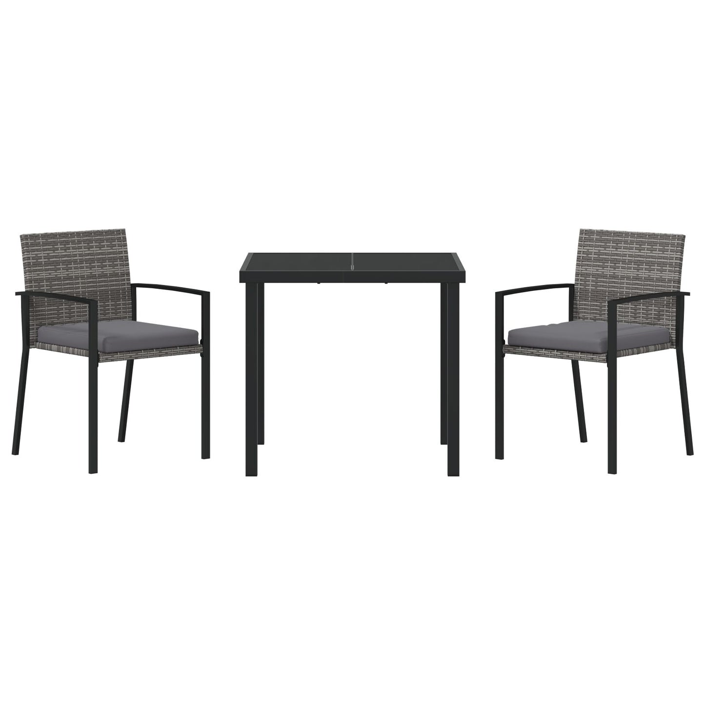 3-Delige Tuin Eetset Grijs Poly Rattan