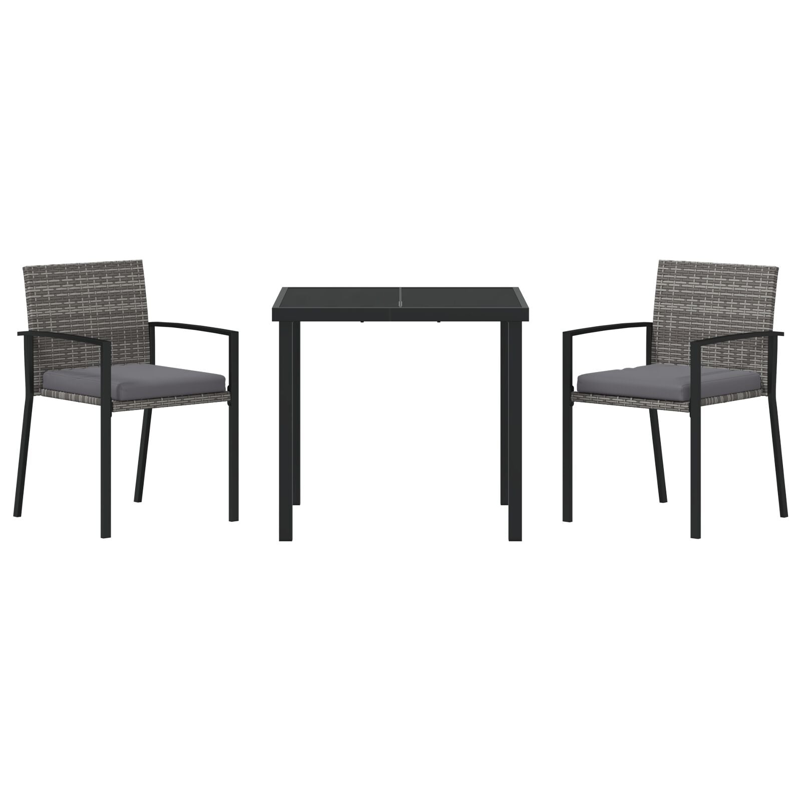 3-Delige Tuin Eetset Grijs Poly Rattan