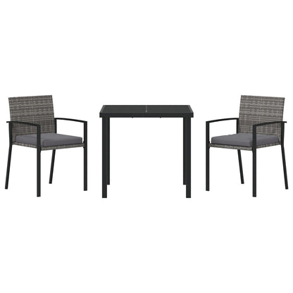 3-Delige Tuin Eetset Grijs Poly Rattan