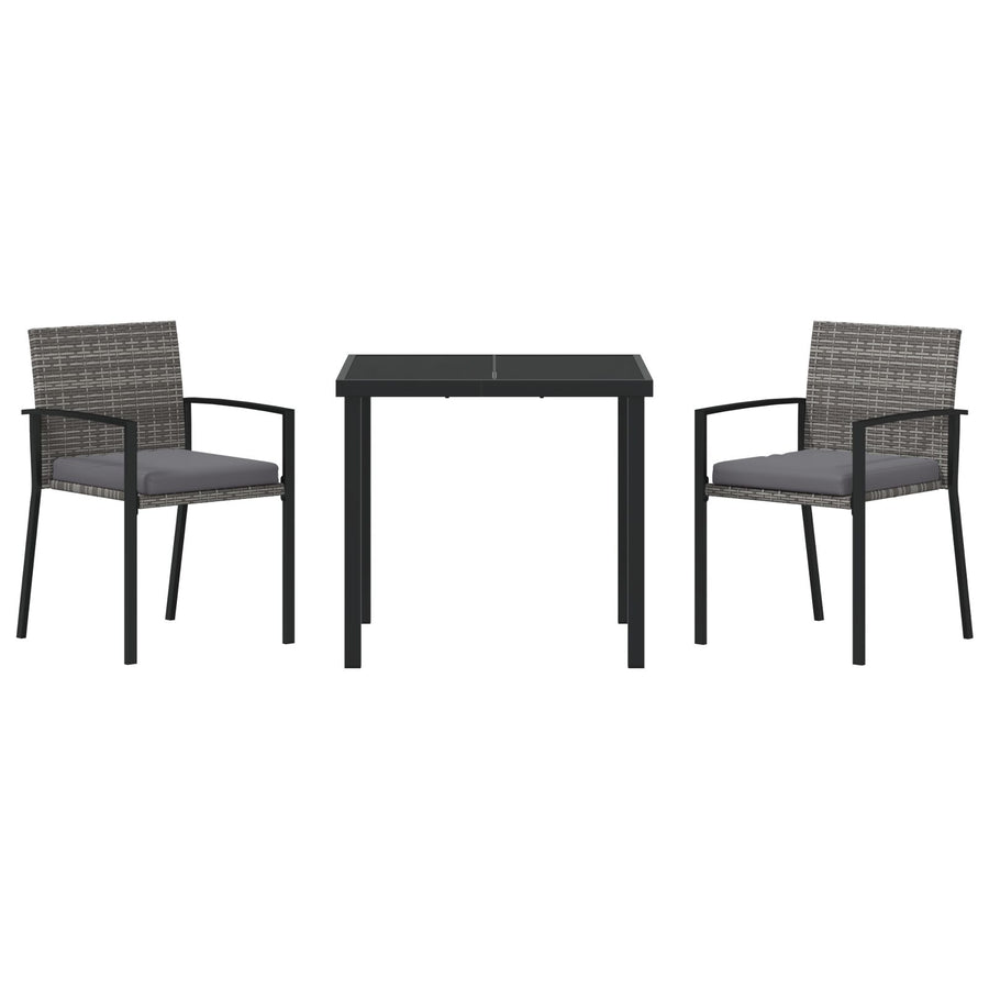 3-Delige Tuin Eetset Grijs Poly Rattan