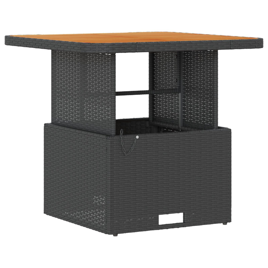 3-Delige Tuin Eetset Met Kussens Poly Rattan Acacia 80 cm Zwart en crème 2 stoelen