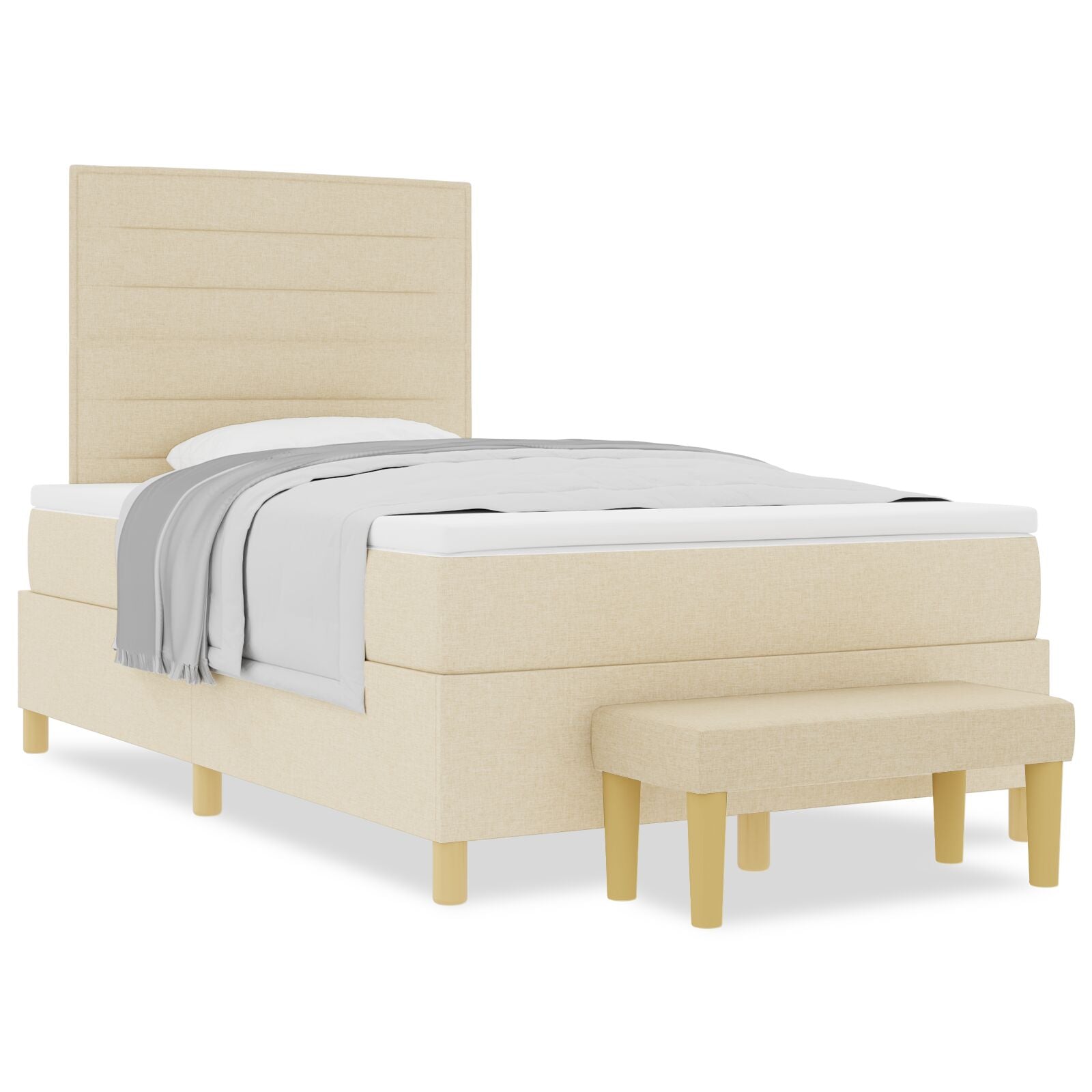 Boxspringbed Met Matras & Bank Stof Crème 120 x 200 cm Lijnen ontwerp