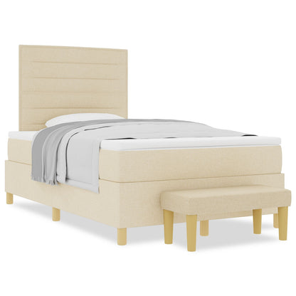 Boxspringbed Met Matras & Bank Stof Crème 120 x 200 cm Lijnen ontwerp